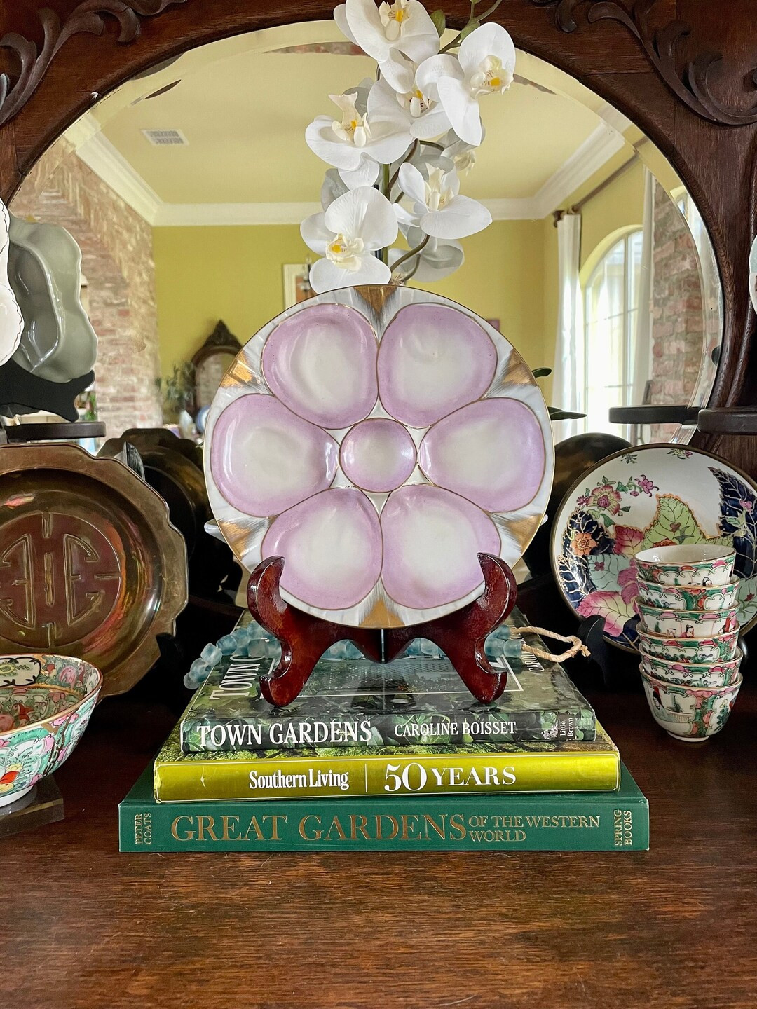 Vintage Oyster Plate in Lavender and French Blue with Gilded Edge Accents | Etsy (US)