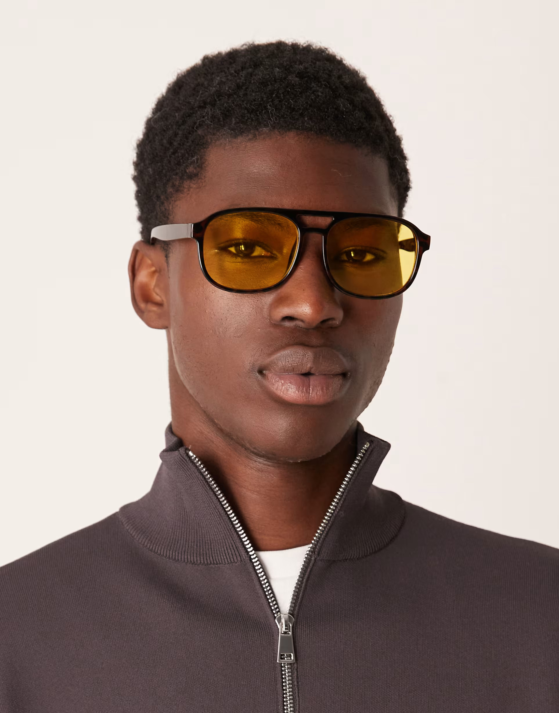 ASOS DESIGN aviator sunglasses with yellow lens and tortoise shell frame | ASOS (Global)