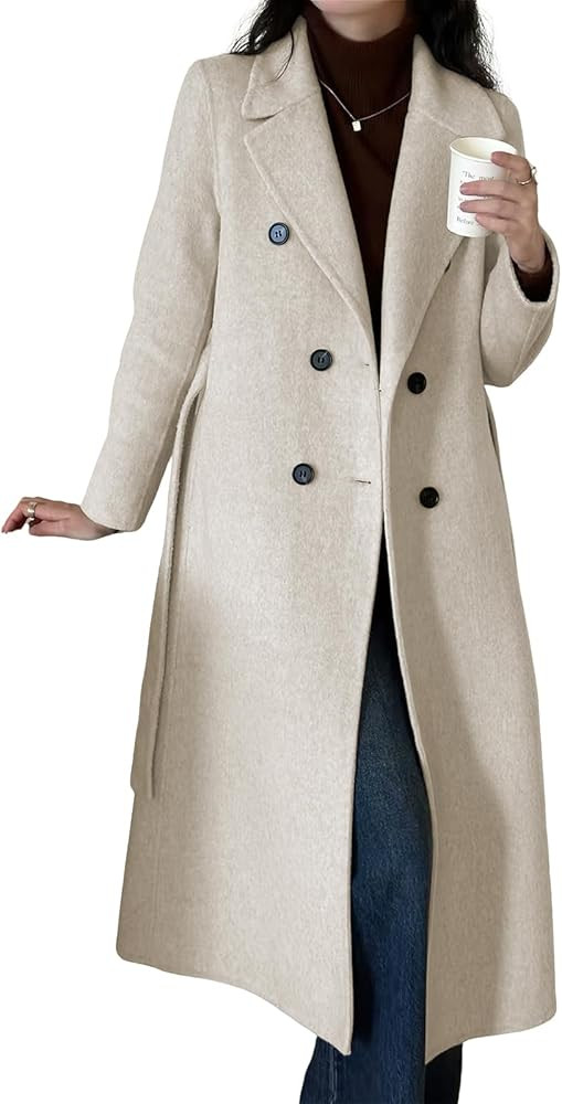 ebossy Women's Double Breasted Wool Blend Pea Coat Button Down Loose Elegant Winter Warm Mid Long... | Amazon (US)