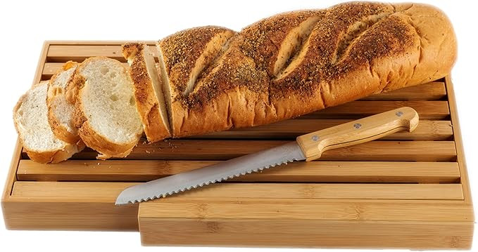 Bamboo Land- Large Bamboo Bread Board with Large Bread Knife and Crumb Catcher, Bread Slicer, Bre... | Amazon (US)