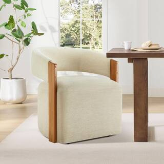 Ines Sand Fabric Modern Upholstered Dining Chairs with Discreet Rolling Wheels for Dining Room, K... | The Home Depot