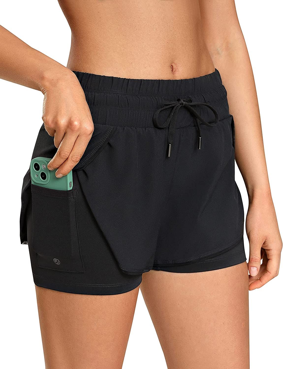 CRZ YOGA Women's Mid Waisted Workout Running Shorts with Liner 3'' - 2 in 1 Athletic Sport Tennis... | Amazon (US)