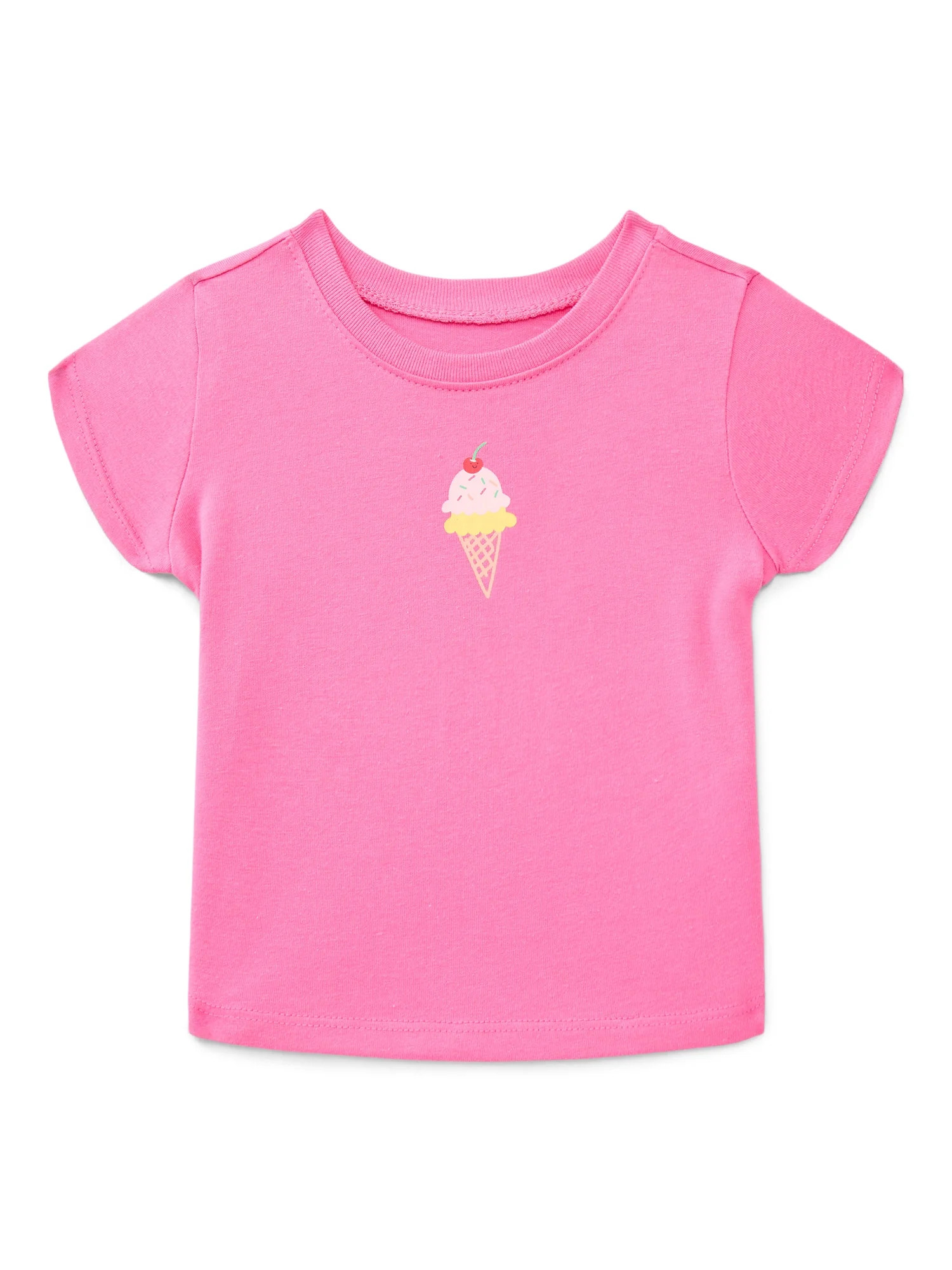 Wonder Nation Baby Girls Crewneck Tee with Short Sleeves, Sizes 0/3M-24M | Walmart (US)