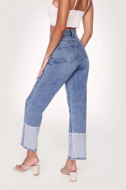 Organic Denim Contrast Hem Straight Jeans | Nasty Gal (US)