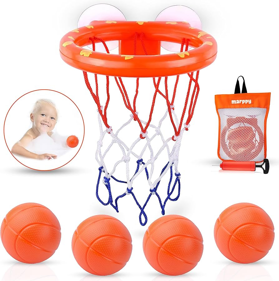 MARPPY Bath Toys, Bathtub Basketball Hoop for Toddlers Kids, Boys and Girls with 4 Soft Balls Set... | Amazon (US)