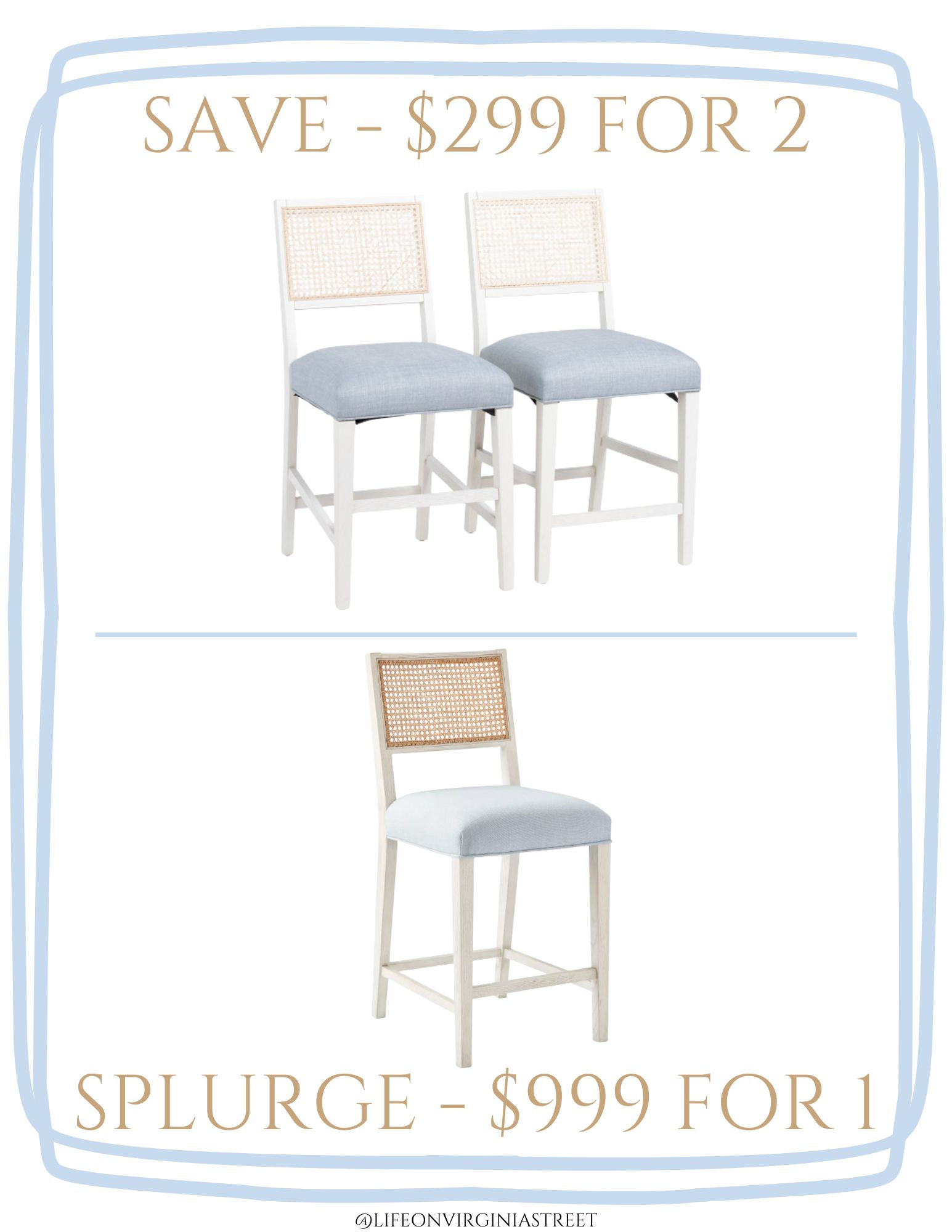 These coastal counter stools are both on sale, and the price for the pair of save stools is hard to beat! I love the cane back and the light blue cushion! #ltkhome #ltksalealert #ltkseasonal serena & lily look for less, coastal counter stools, designer look for less 

 #LTKSeasonal #LTKHome #LTKSaleAlert