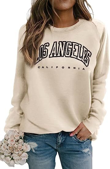 Dressmine Women's Los Angeles Crewneck Sweatshirt Cute Long Sleeve Raglan Shirts Casual Letter Pr... | Amazon (US)