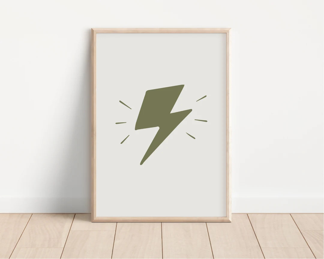 Lightning Bolt Downloadable Print, Boy Nursery Decor, Kids Room, Khaki Neutral Play Room Wall Dec... | Etsy (US)