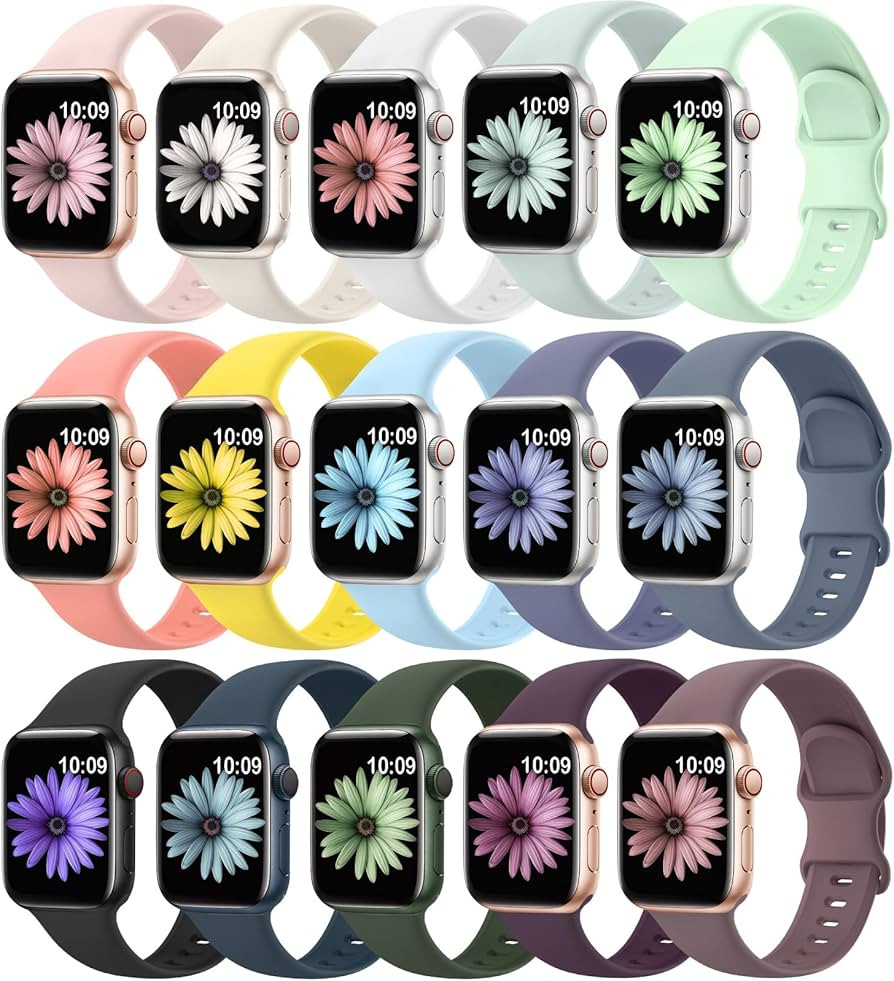15 Pack Soft Silicone Bands Compatible with Apple Watch Band 40mm 41mm 38mm 45mm 44mm 42mm 46mm 4... | Amazon (US)