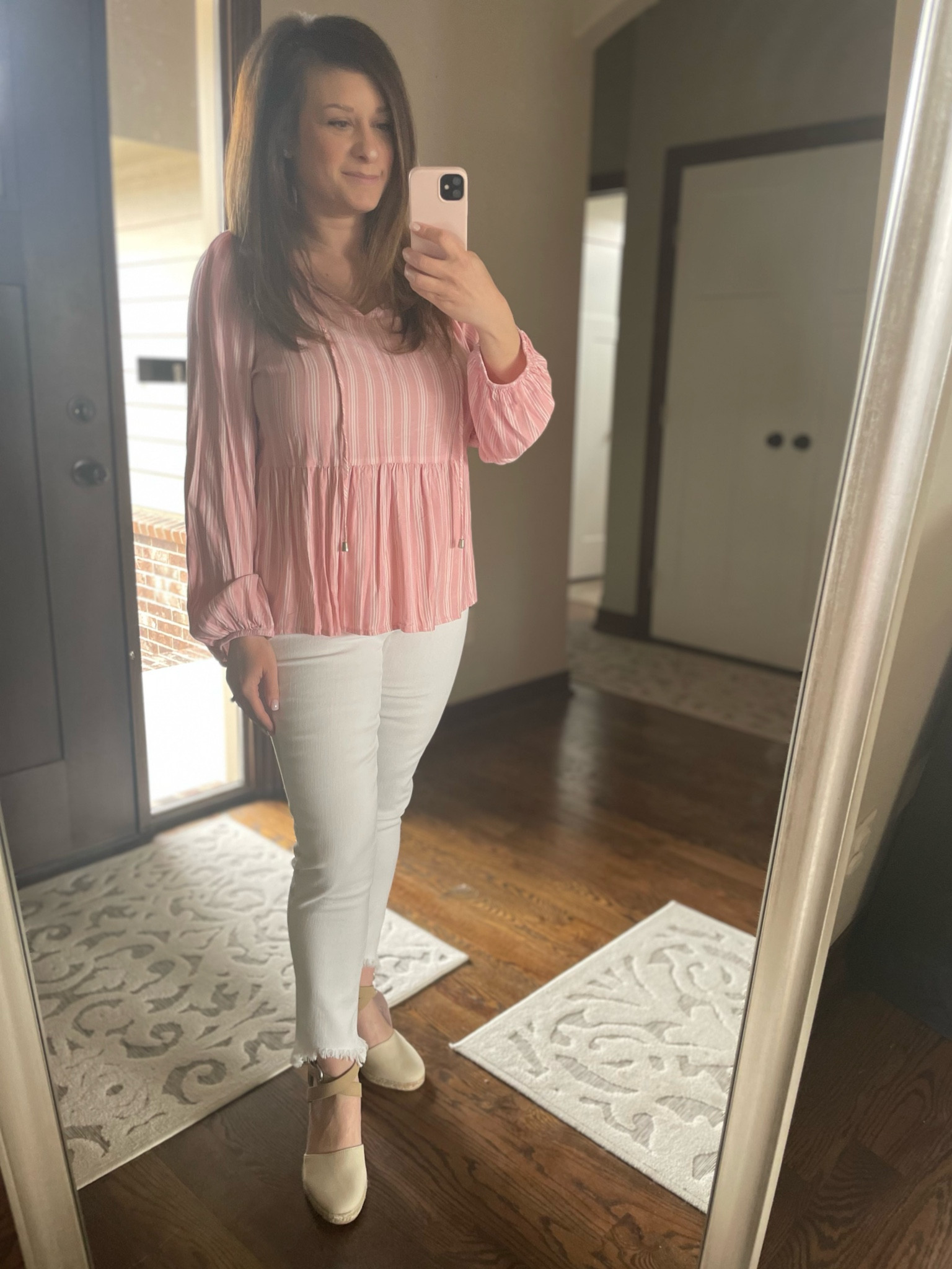 Walmart fashion / spring / midsize / curvy / midsize / pink / peplum / white jeans / espadrilles/ spring break / date night/ gno / bump friendly / postpartum/ mom jeans / petite / petite friendly / busty / 

#LTKcurves #LTKunder50 #LTKSeasonal