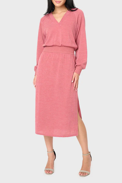 Long Sleeve V-Neck Midi Sweater Dress | Gibson