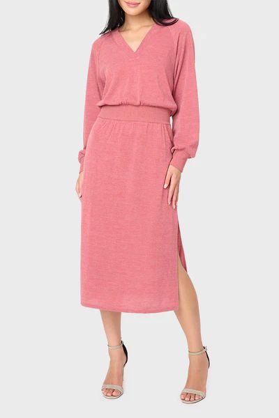 Long Sleeve V-Neck Midi Sweater Dress | Gibson