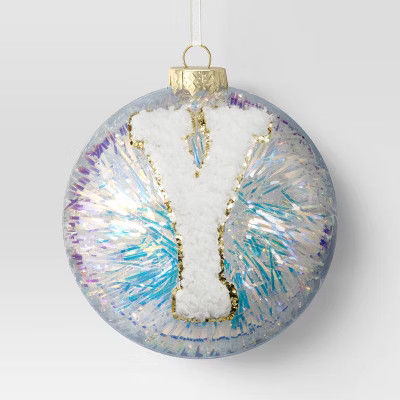 Christmas Monogram Plastic Tinsel Ball Y Ornament - Wondershop™ | Target