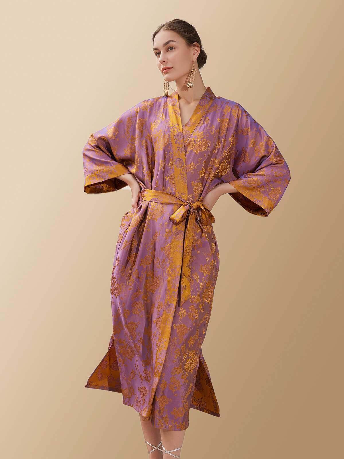 Oriental Jacquard Kimono Robe purple / One Size Fits from S to XL | ulivary