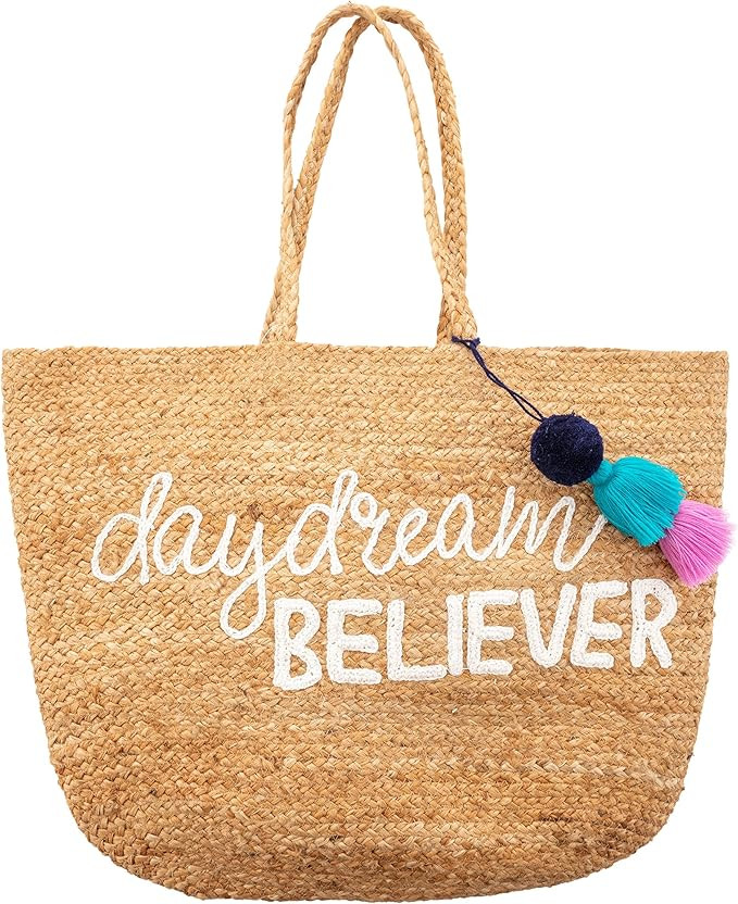 Karma, Women Jute Beach Bag, Woven Straw Beach Tote Bag, Jute Travel Tote with Tassel | Amazon (US)