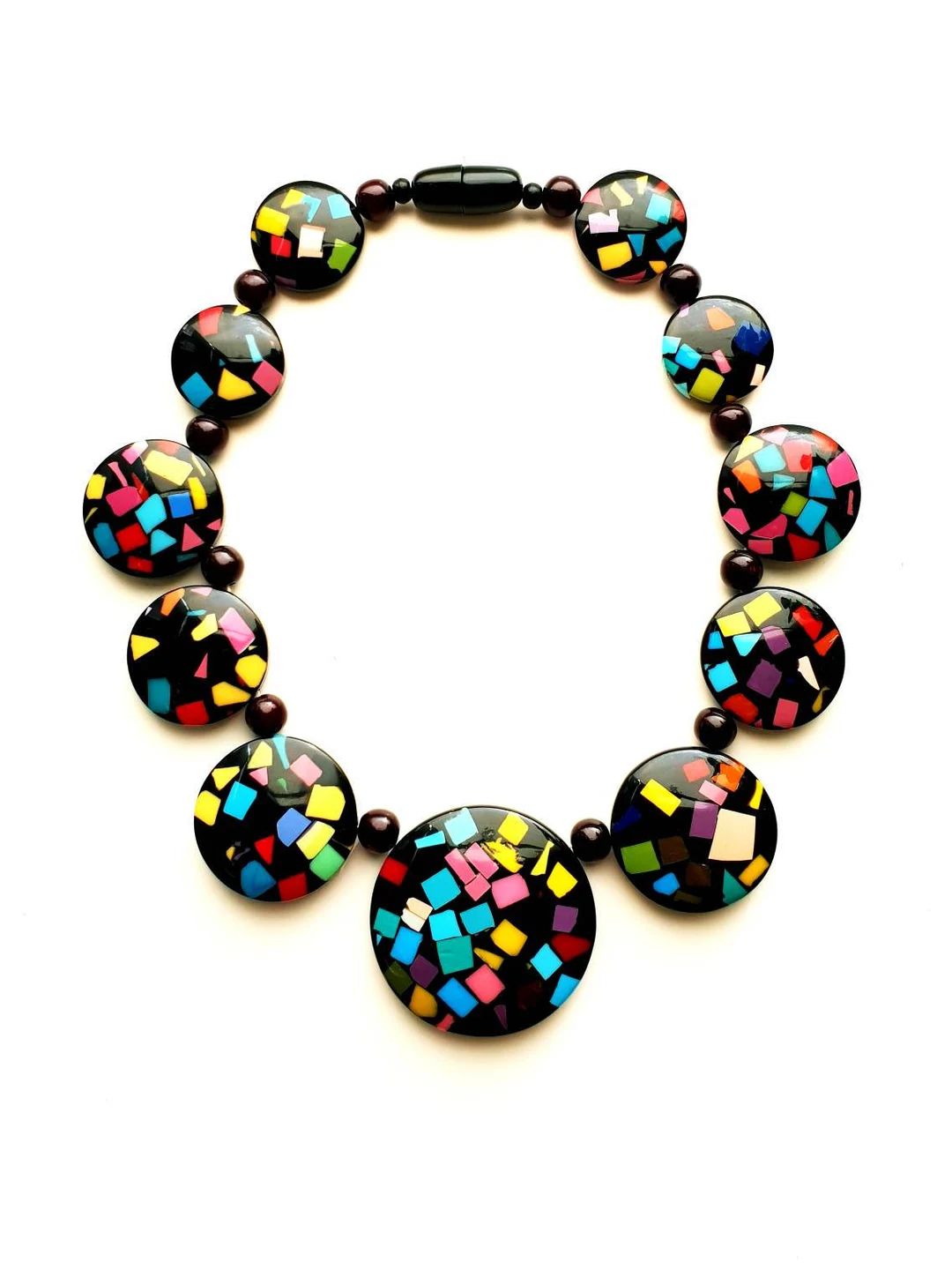 Vtg Y2K MARION GODART Paris Collier Necklace Large Disk Confetti Noir Resin Black Multi Colour Re... | Etsy (CAD)