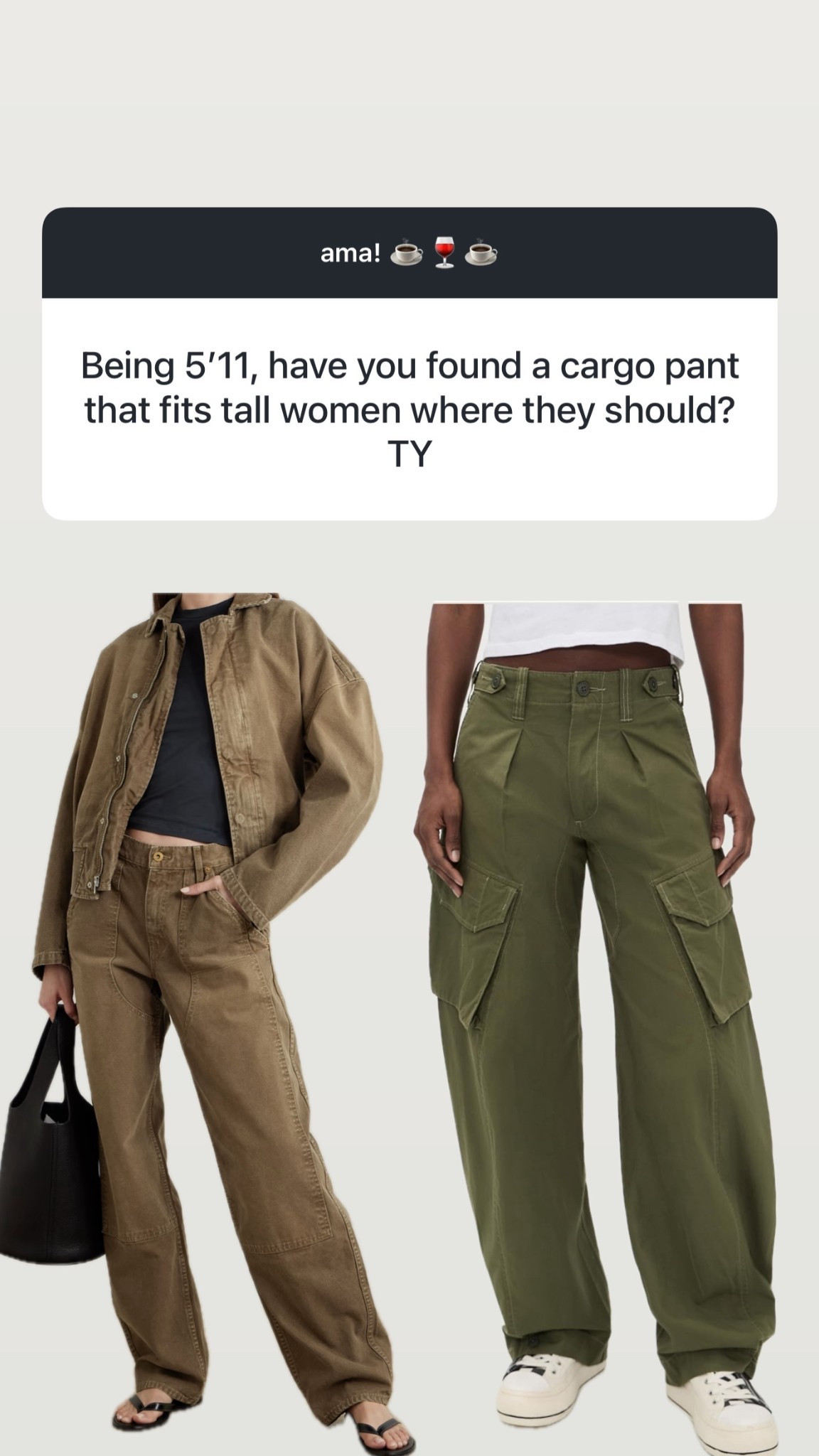 I find it very annoying that these are the only two pair of pants that I could find that are tall girl friendly cargo pants. Because they’re both pricey. Being tall is a blessing and a curse ￼￼

#LTKgrwm #LTKTall #LTKootd