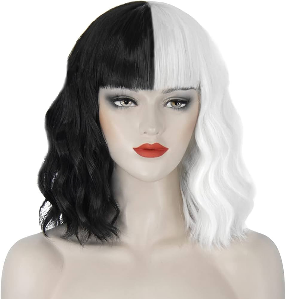 Cruella Deville Wig Black and White Cruella Wig for Women Cruella Deville Costume Short Wavy Wig ... | Amazon (US)