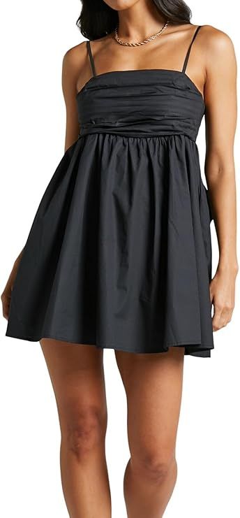 Women's Chic Sleeveless Square Neck Mini Back Bow Babydoll Dress | Amazon (US)