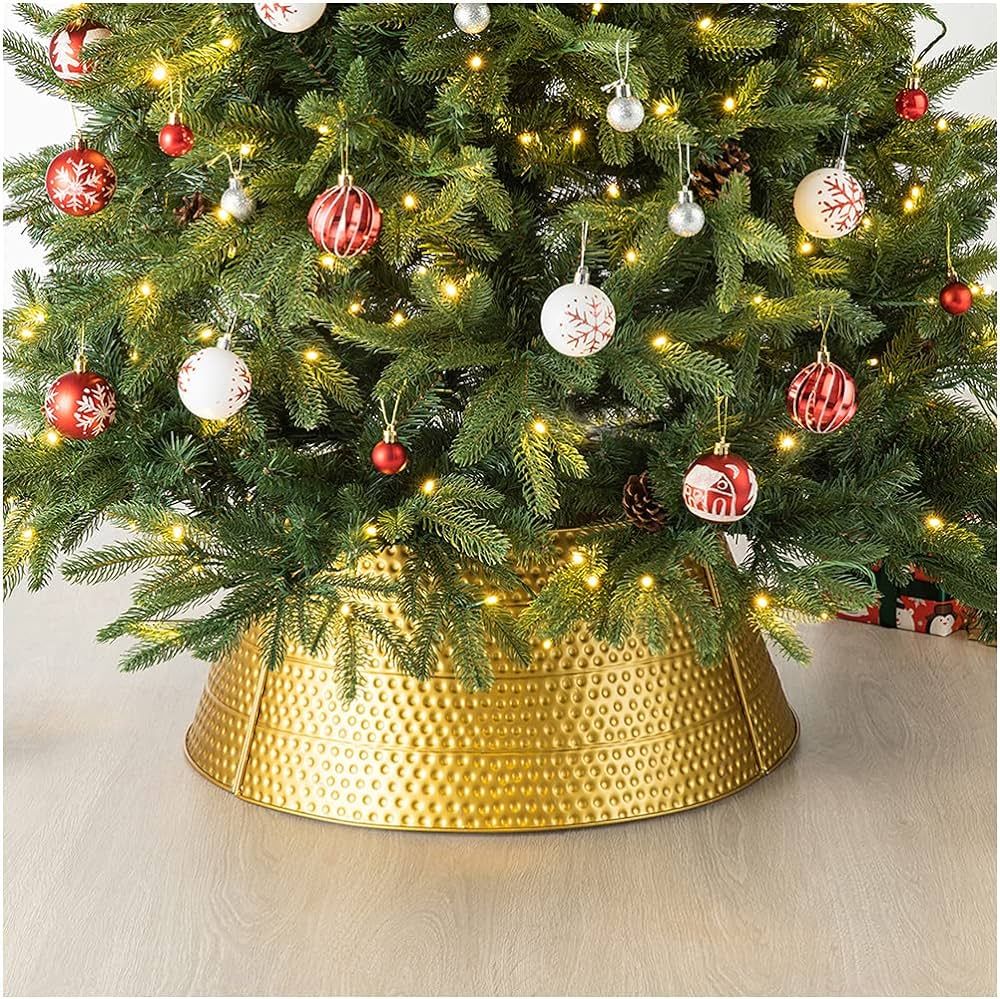 Glitzhome 26" D Golden Hammered Metal Tree Collar Tree Base Cover Decorative Christmas Tree Ring ... | Amazon (US)