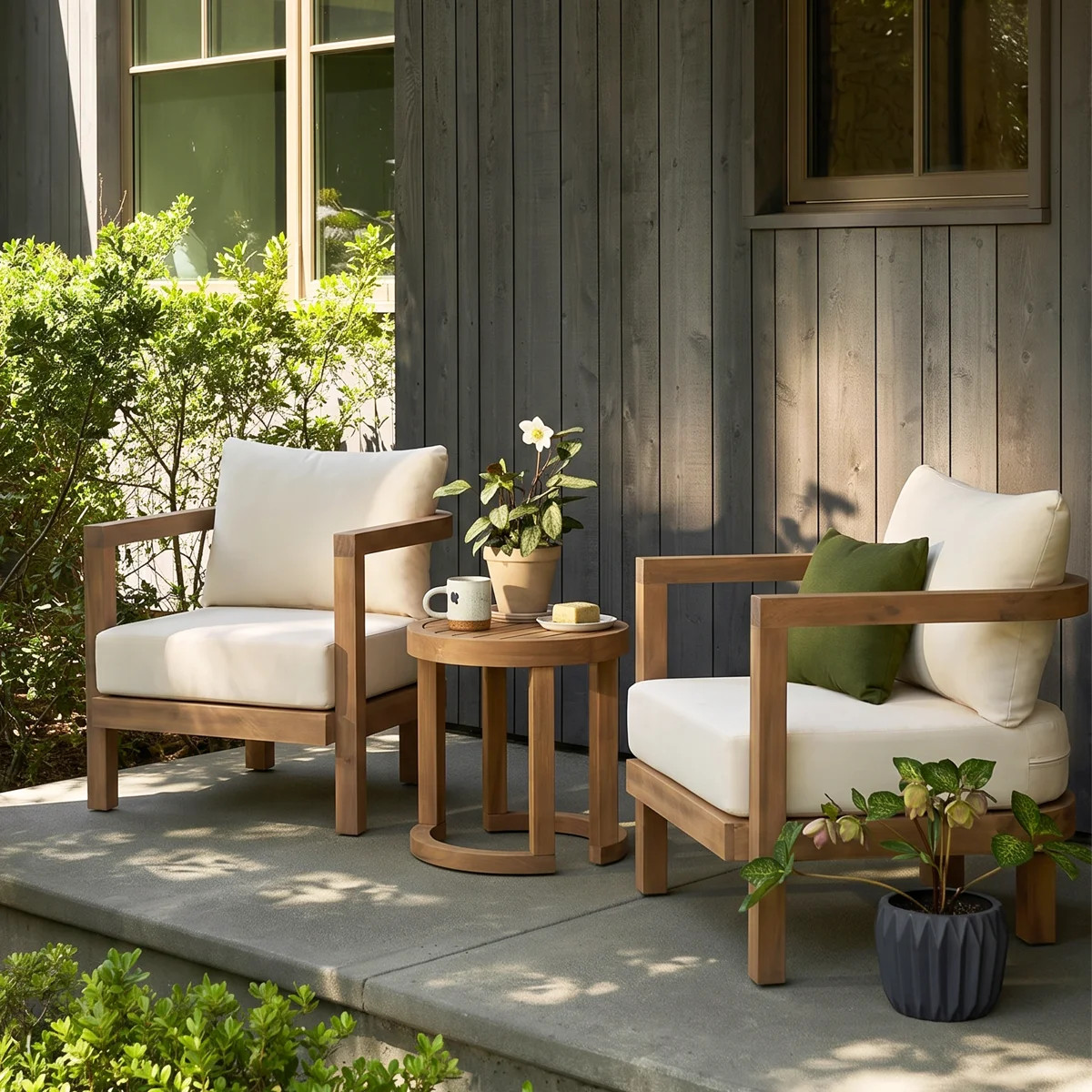 Outdoor Outdoor Acacia Wood 3 Piece Chat Set With Cushions | Wayfair North America
