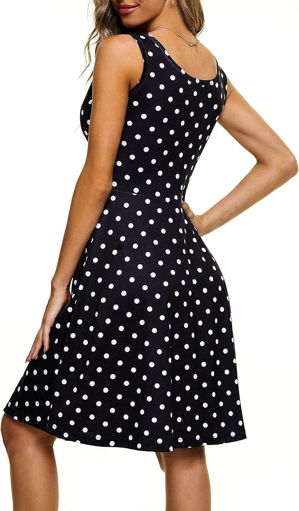 HUHOT Womens Sleeveless V Neck Dress with Pocket Summer Beach Midi Flared Tank Dress | Amazon (US)