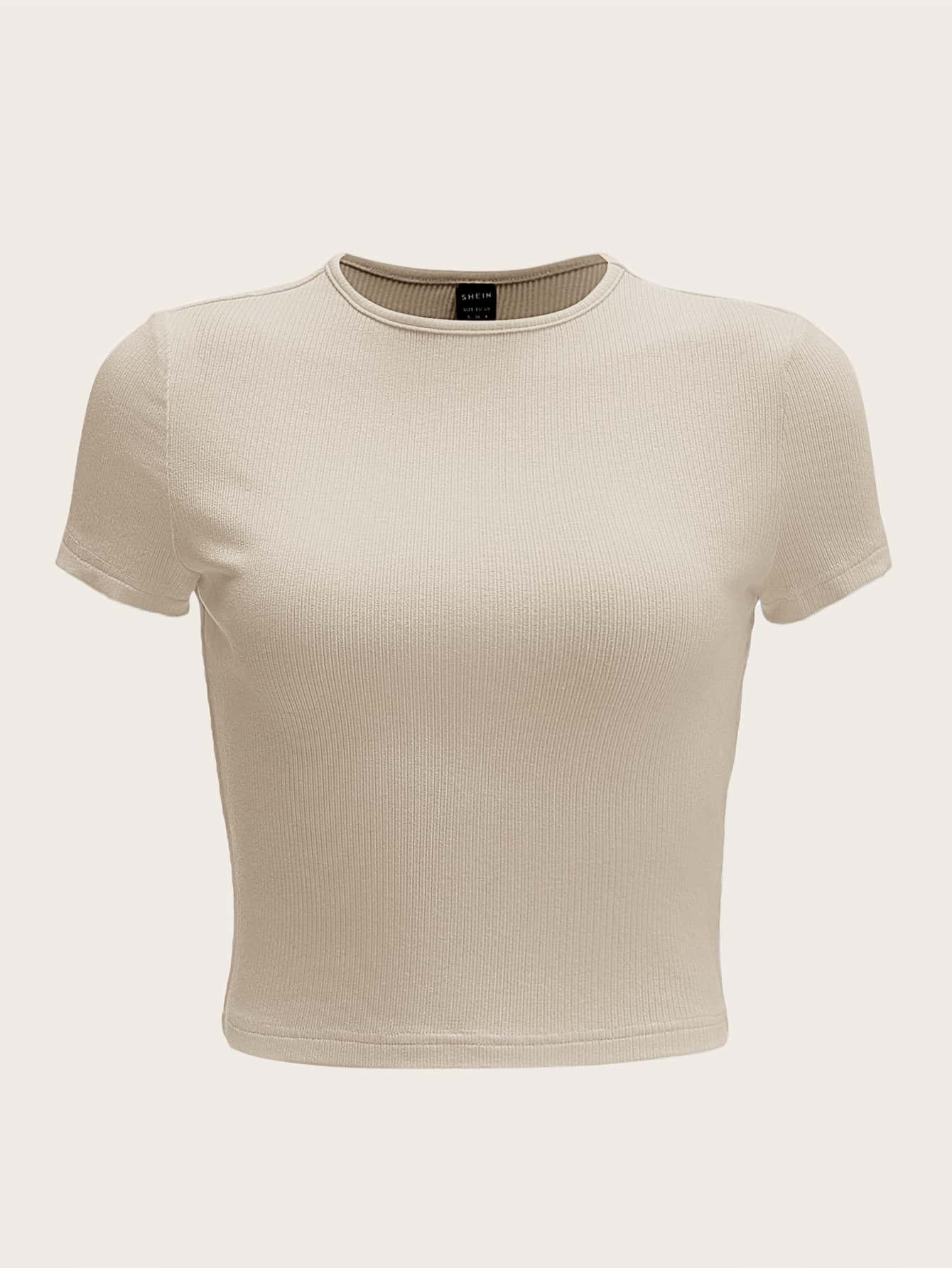 SHEIN EZwear Solid Rib-knit Tee | SHEIN