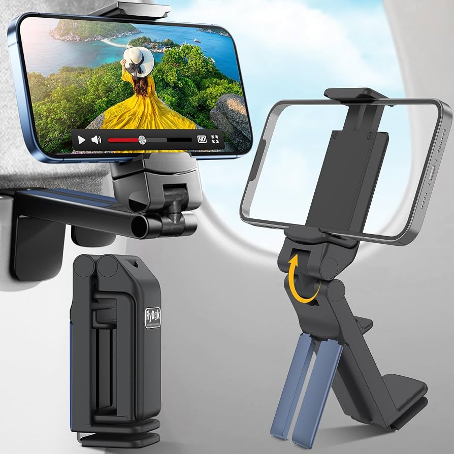 Airplane Phone Holder, Adjustable Phone Stand for Travel, 360°Rotating Desk Phone Clamp and Stan... | Amazon (US)