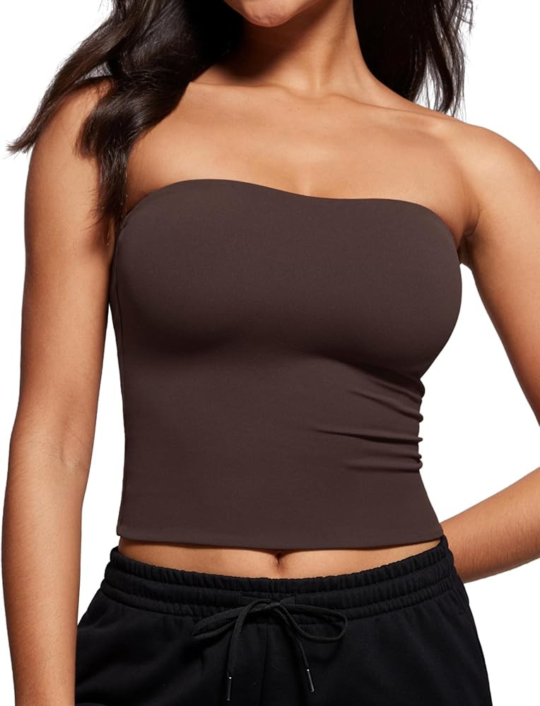 CRZ YOGA Butterluxe - Camiseta de tubo de doble forro para mujer, sin mangas, para salir, sin man... | Amazon (US)