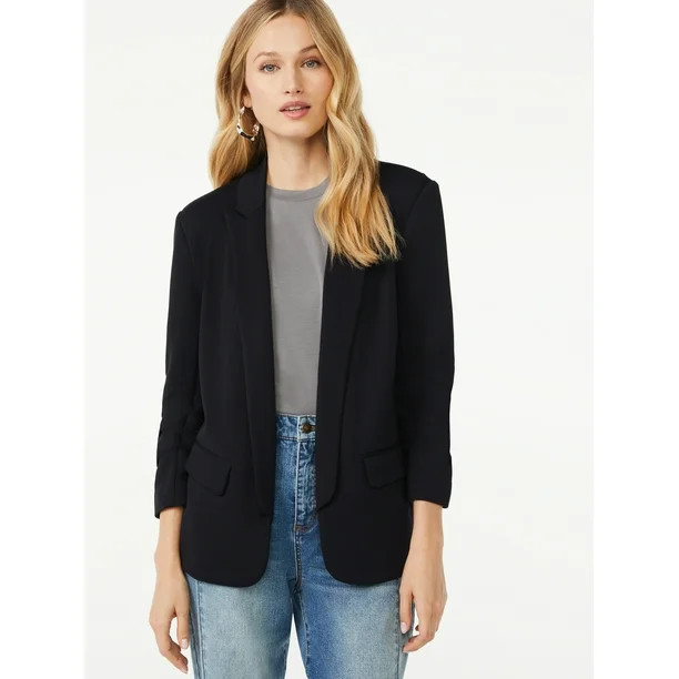 Scoop Women's Scuba Blazer with Scrunch Sleeves - Walmart.com | Walmart (US)