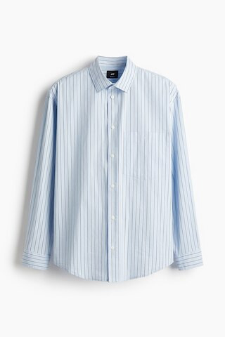 H & M - Loose-Fit Poplin Shirt - Blue/Pinstriped | H&M (US, CA, MX)