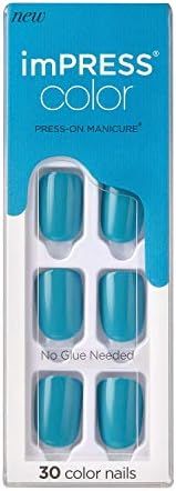 KISS imPRESS Color Press-On Manicure, Gel Nail Kit, PureFit Technology, Short Length, “Beach Waves”, | Amazon (US)