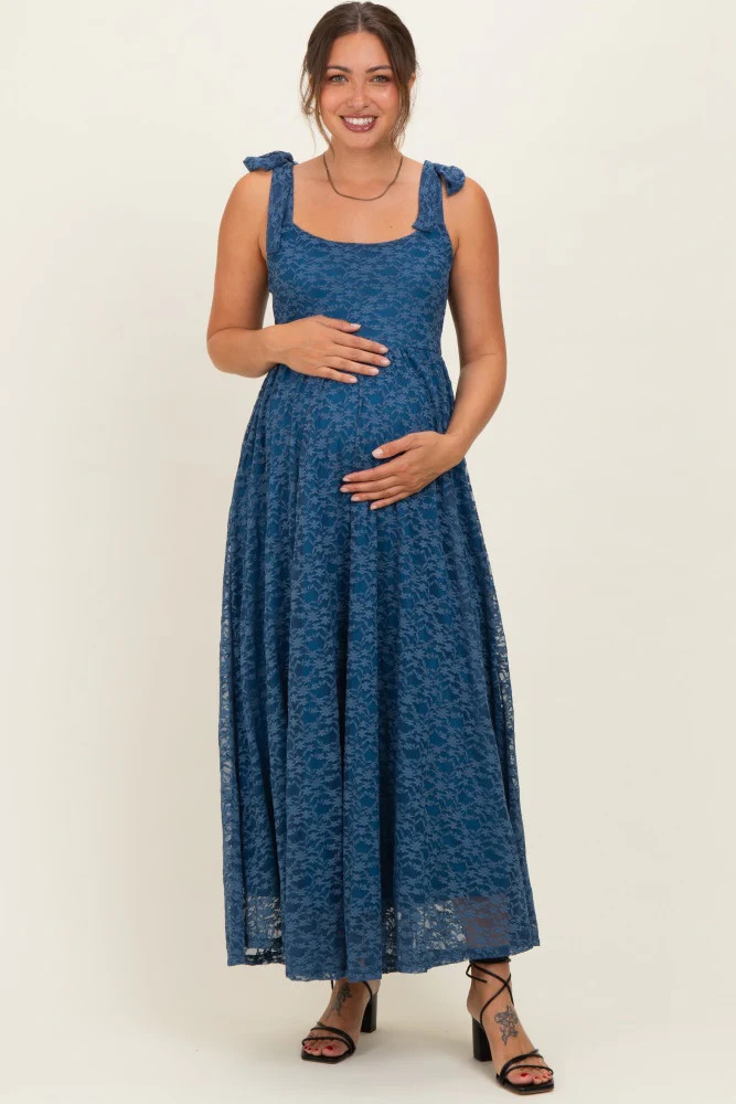 Blue Sleeveless Lace Maternity Maxi Dress | PinkBlush Maternity