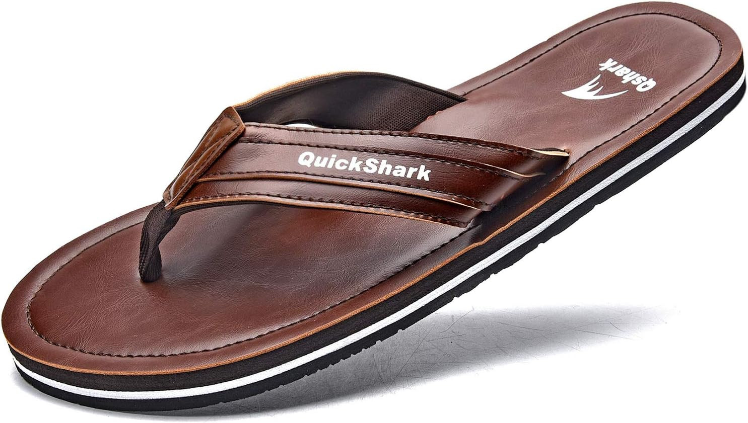 Quickshark Mens Flip Flops Leather Thong Sandals Arch Support Beach Slippers | Amazon (US)