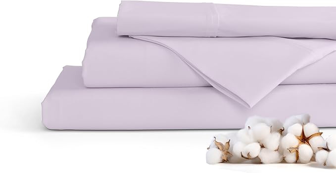 100% Cotton Percale Sheets King Size, Iris Lilac, Deep Pocket, 4 Pieces Sheet Set - 1 Flat, 1 Dee... | Amazon (US)