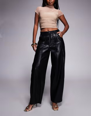 ASOS DESIGN leather look seam detail barrel leg pants in black | ASOS (Global)