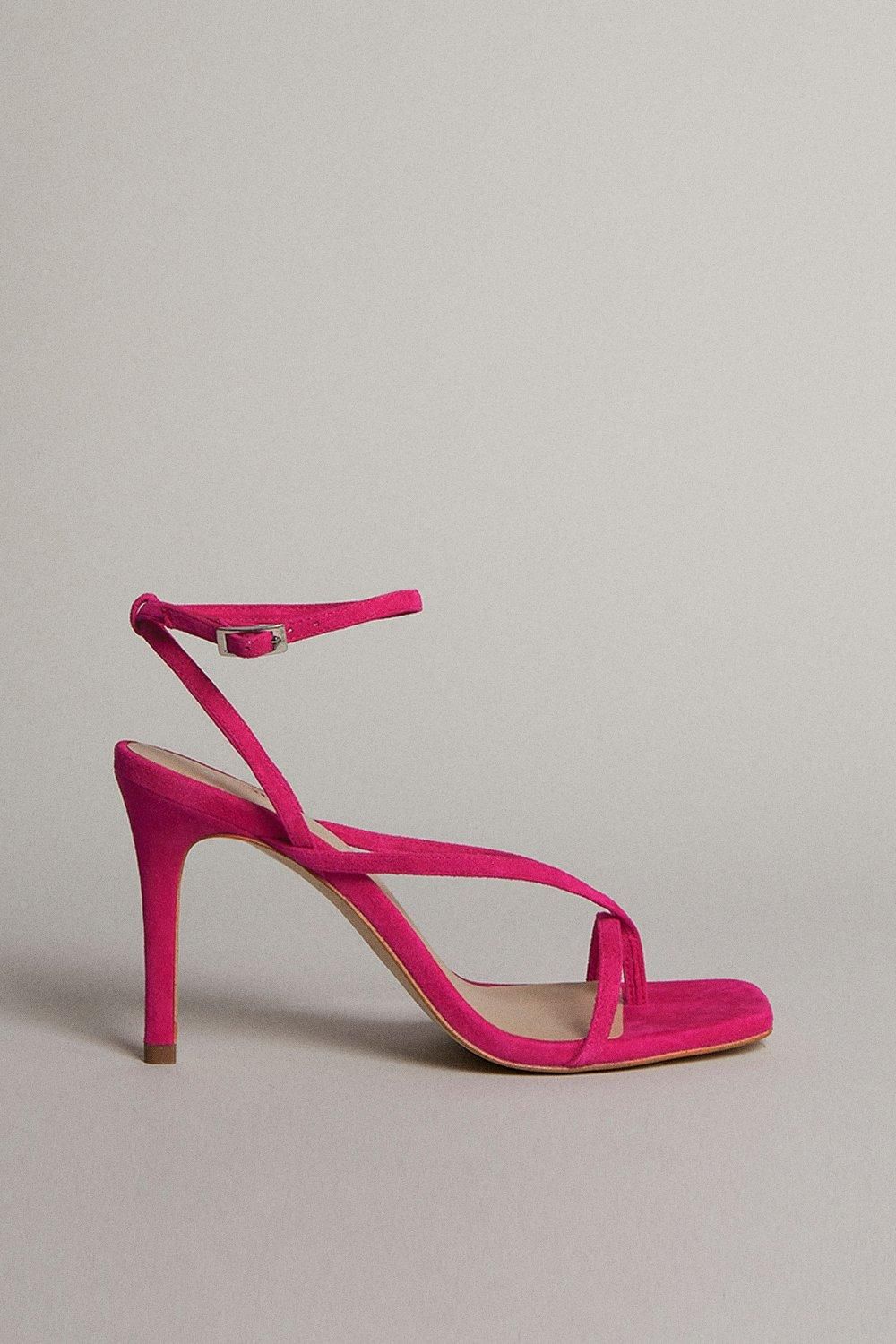 Suede Strappy Thong Heeled Sandal | Karen Millen UK & IE