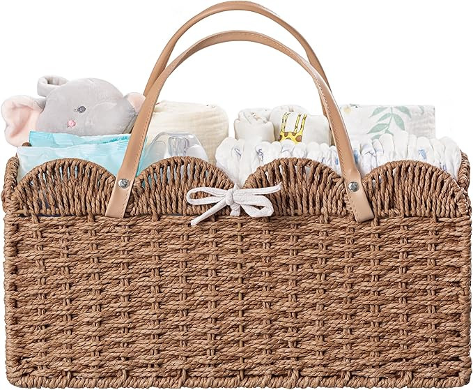 HBlife Large Baby Diaper Caddy, Paper Rope Storage Baskets Nursery Bin with Removable Divider, Po... | Amazon (US)
