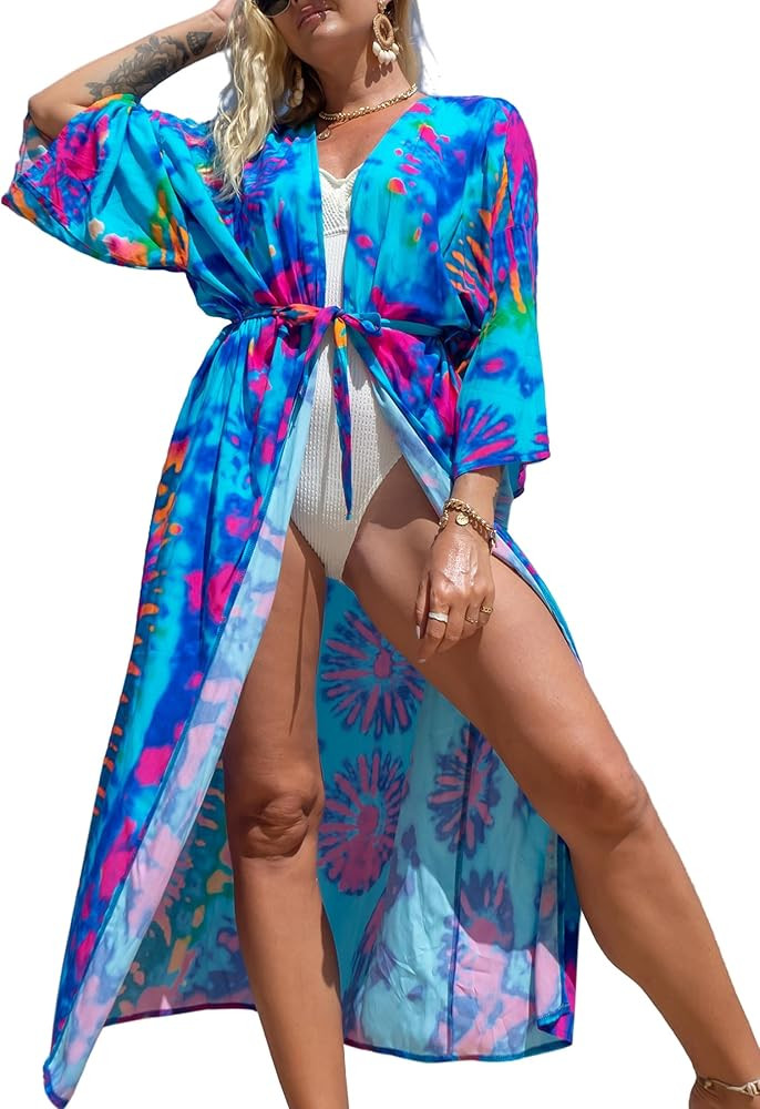 Long Kimonos Swimsuit Cover ups for Women Plus Size Maternity Swimwear Coverup Beach Wear Vacatio... | Amazon (US)