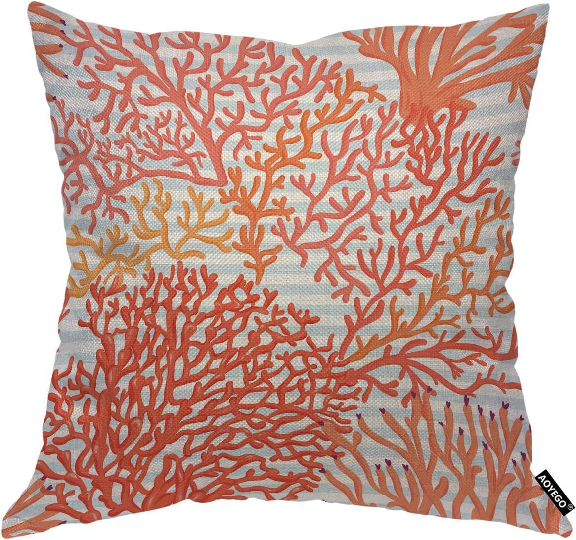 AOYEGO Marine Sea World Corals Throw Pillow Cover Nature Reef Blue and White Stripes Pillow Case 18x | Amazon (US)