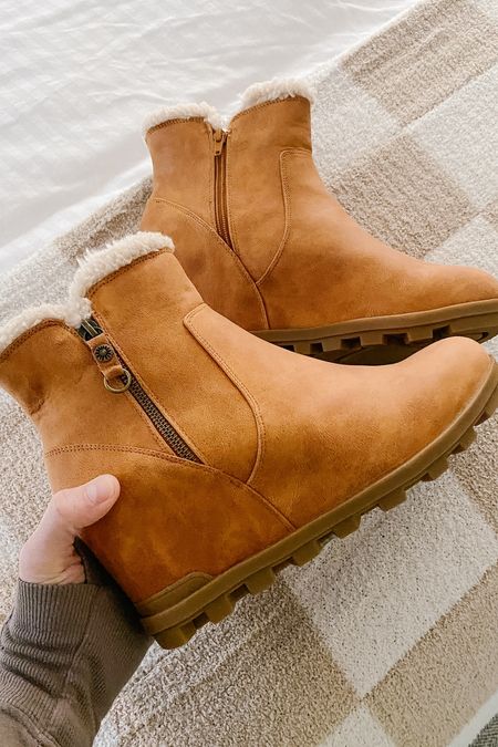 I’m obsessed with these Yellow Box boots! They remind me of sorel boots for much less! So comfortable and warm with as much style as Sorels. Yellow box shoes | yellow box boots | fleece boots | gift idea | gift guide | gift idea for her | gift idea for fashion lover | camel color | suede boots | wedge boots 

#LTKshoecrush #LTKSeasonal #LTKfindsunder50