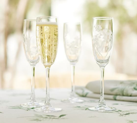 Monique Lhuillier Lily of the Valley Glass Champagne Flutes - Set of 4 | Pottery Barn (US)