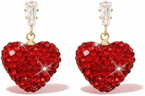 Valentines Earrings for Women Red Heart Earrings Rhinestone Heart Dangle Earring for Valentines D... | Amazon (US)