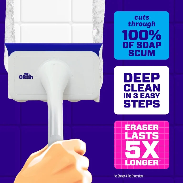 Mr. Clean Shower & Tub Scrubber, Starter Kit, 1 Scrubber & 2 Erasers | Walmart (US)