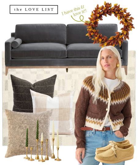 Cozy fall home decor // velvet sofa, fall wreath, throw pillow covers, decorative pillows, checkered rug, cane tapers, candlestick, fair isle sweater, fall shoes, suede shoes // living room decor

#LTKSeasonal #LTKfindsunder50 #LTKHoliday