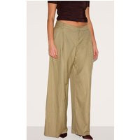 Plus Olive Premium Woven Pinstripe Tailored Straight Leg Trousers, Green | PrettyLittleThing UK