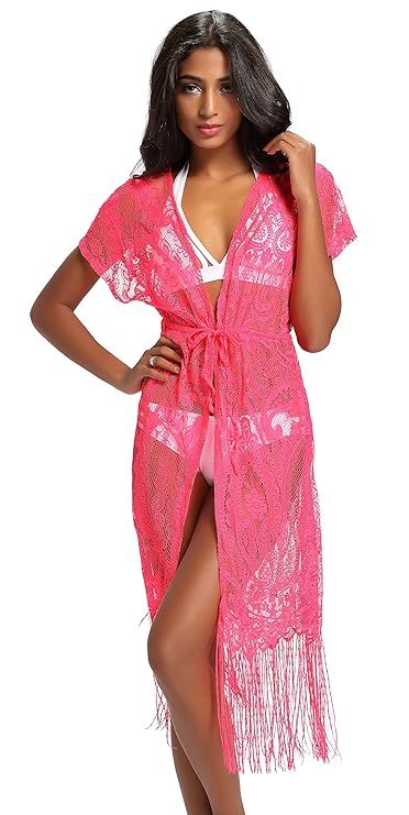 Costyleen Summer Womens Beach Wear Cover up Swimwear Bikini Lace Floral Long Maxi Beach Dress | Amazon (US)