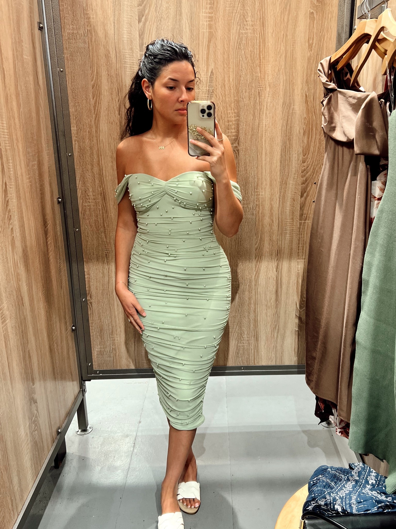 Serving soft elegance in this mint green stunner! The off-shoulder detail and pearl-like accents make it the perfect dress for weddings, showers, or any event where you want to feel effortlessly chic. 

Fresh, feminine, and flattering—this dress is a total statement piece you’ll keep reaching for. Tap to shop & step into your next event in style! 🤍

#LTKWedding #LTKPetite #LTKSeasonal