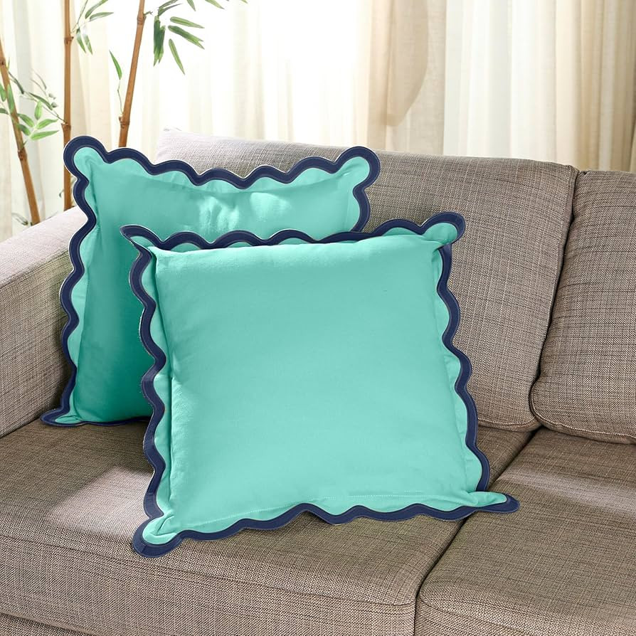 Folkulture Throw Pillow Covers 18x18, Set of 2 Cotton Scallop Pillow Cover, Decorative Pillows, C... | Amazon (US)