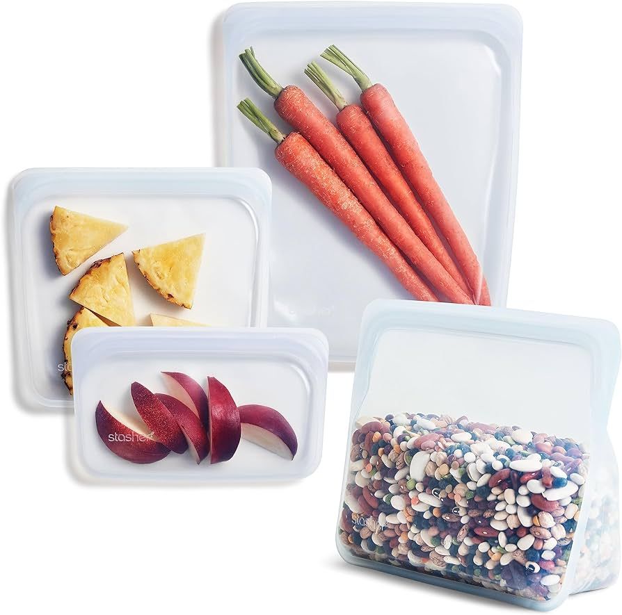 Stasher Platinum Silicone Food Grade Reusable Storage Bag, Clear (Bundle 4-Pack Large) | Reduce S... | Amazon (US)